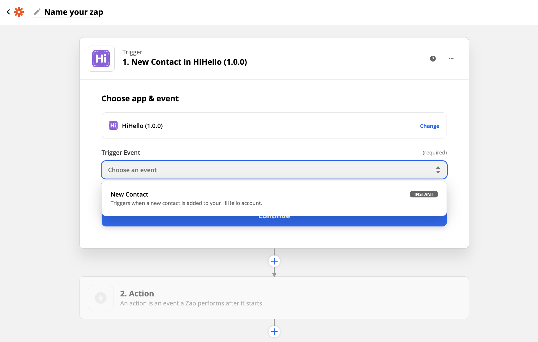 HiHello Zapier integration - new contact event trigger