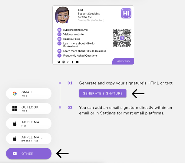 HiHello web email signatures generate signature