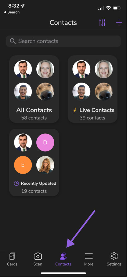 HiHello mobile app contacts