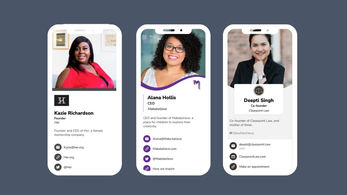 Example of digital business cards for female entrepreneurs