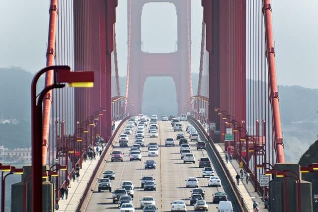 Commute traffic on Golden Gate Bridge