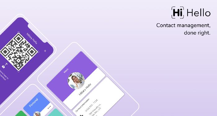 HiHello contact management purple banner