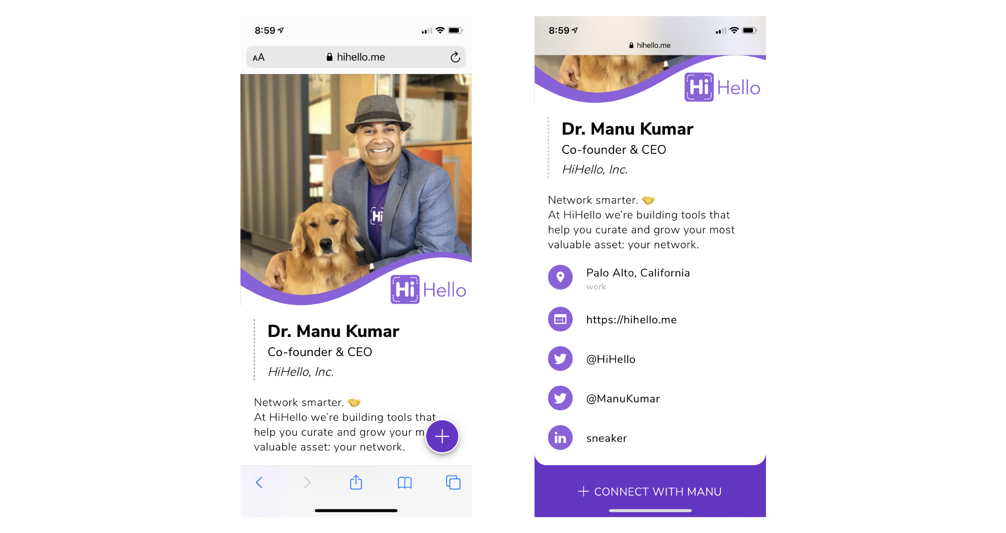 Dr. Manu Kumar's HiHello digital business card