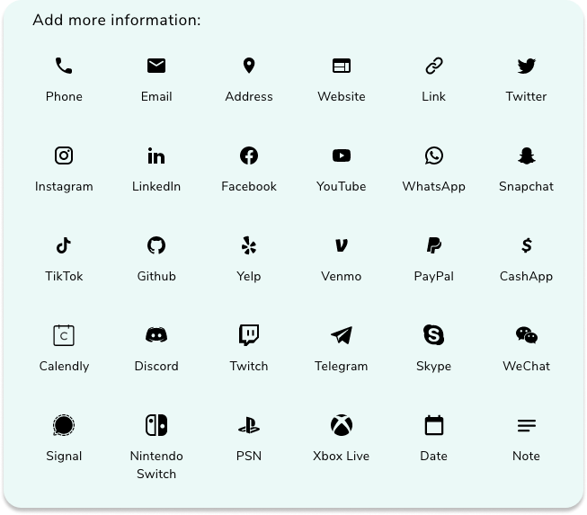 New fields like Calendly, Skype, and Venmo can now be added to your digital business cards. 
