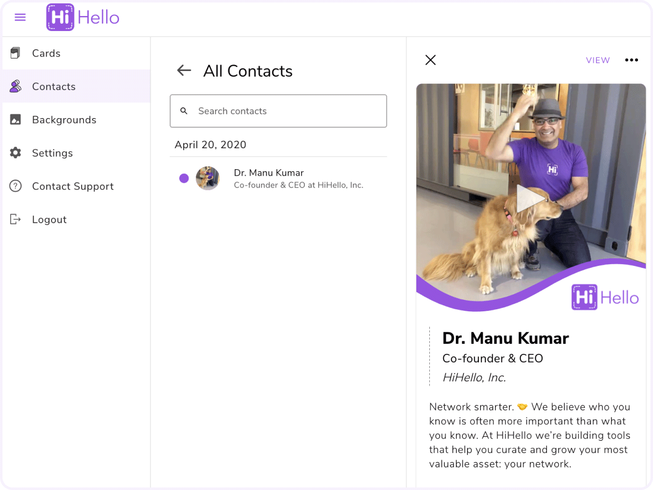 View and edit your contacts in the HiHello web app.