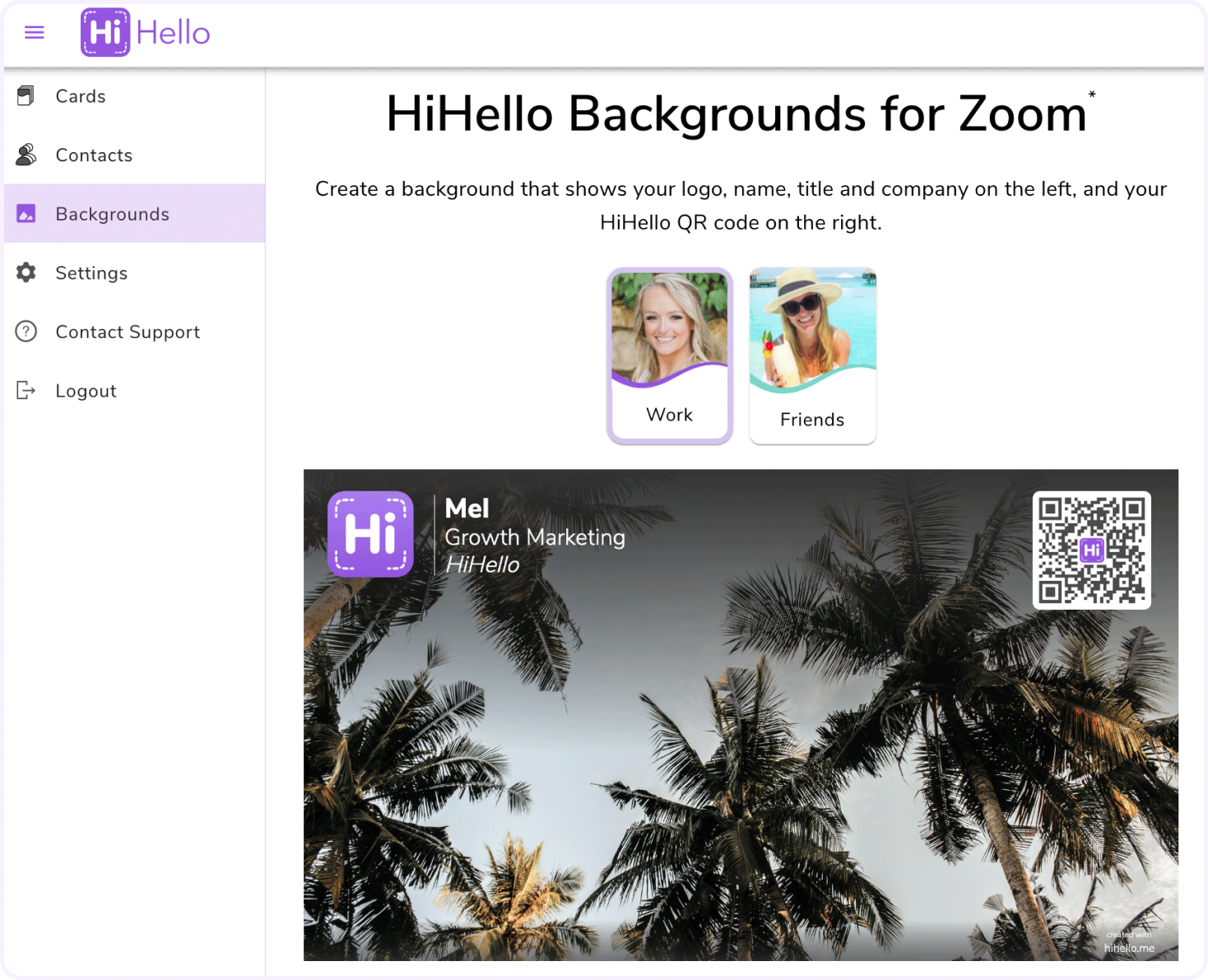 Create a virtual background in the HiHello web app.