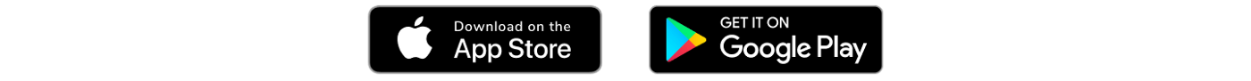 App Store and Google Play download buttons.