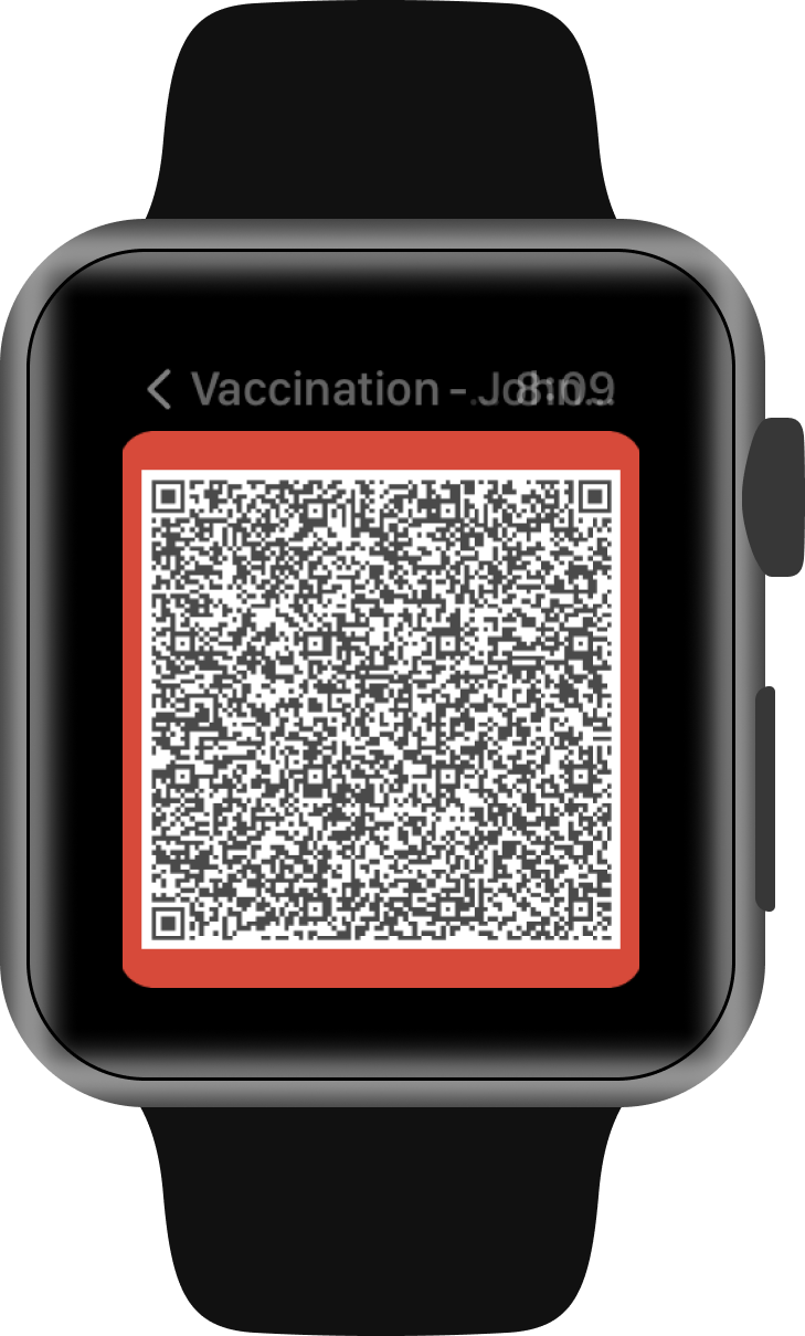 COVID-19 vaccine verification QR code on Apple Watch.