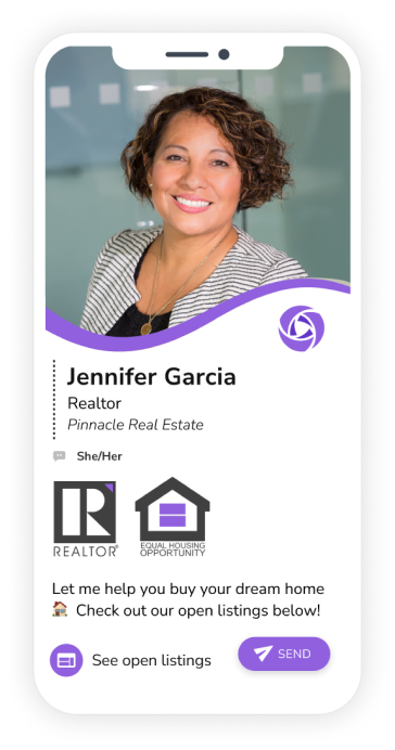 Real estate digital business card with realtor and equal housing opportunity badges