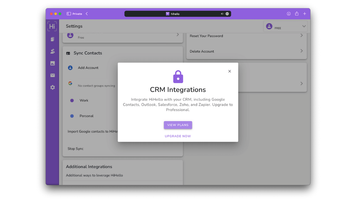 select upgrade to allow for two-way contact syncing, or click the x to continue importing from Google