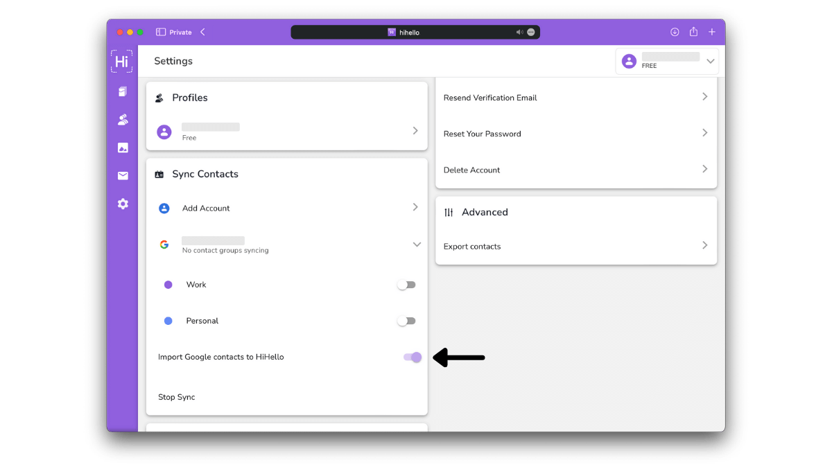 select the toggle button to import the contacts from Google